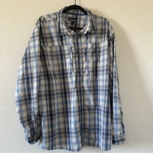 Patagonia Men’s Plaid Button Up XXL Blue White Casual Work Outdoors Western